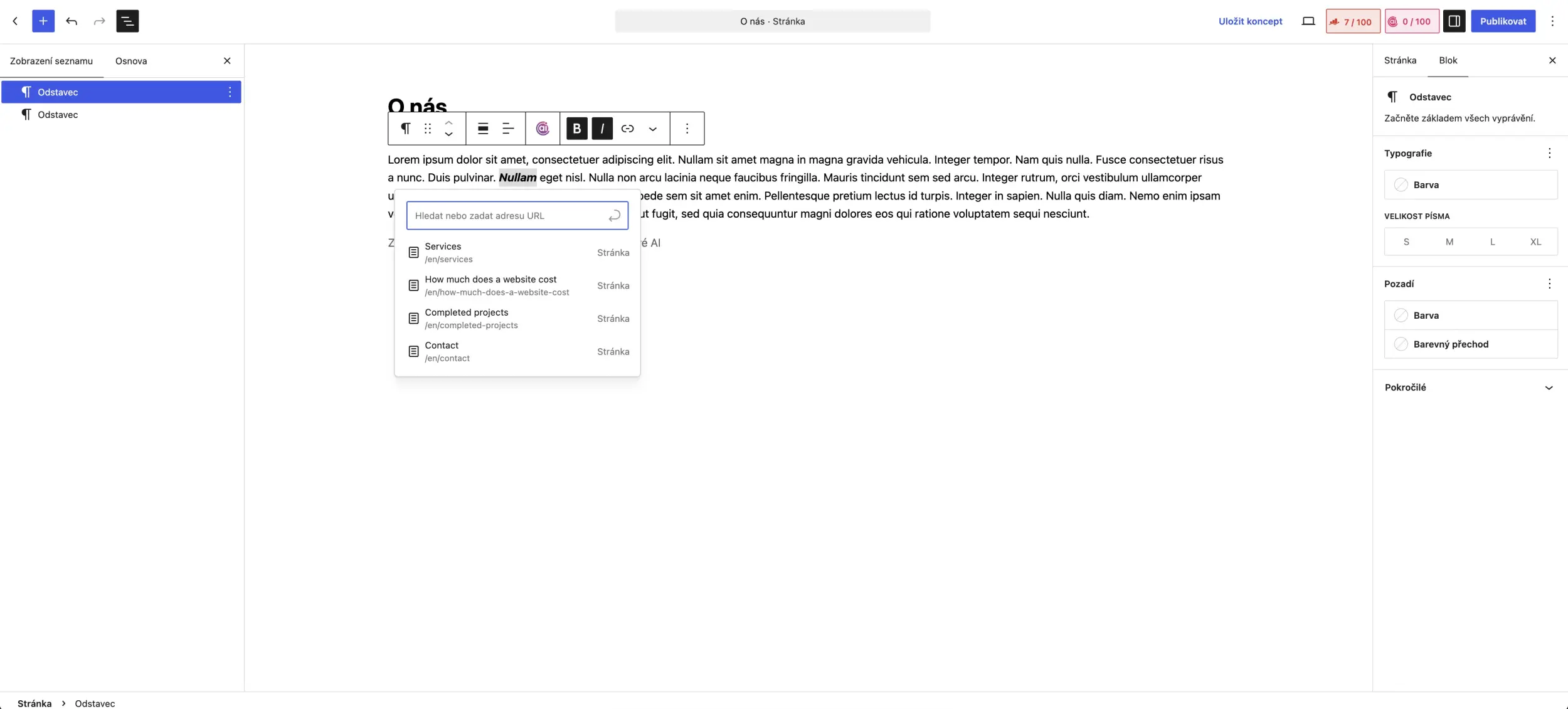 Gutenberg ve WordPressu krok za krokem - formátování textu, tučný text, kurzíva